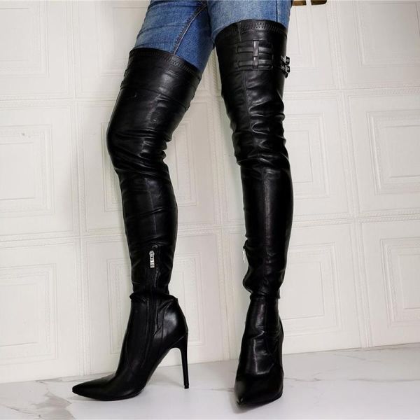 

bottes femme winter autumn high heel overknee crotch boots thigh high fetish pole dance stiletto motorcycle shoes women, Black