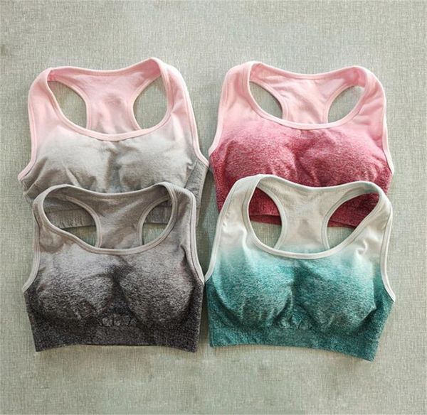 

градиент цвета женская спортивные бюстгальтеры push up bra stretch фитнес нижнее белье бег йога crop tops беговая центр спортивной моды tank, White