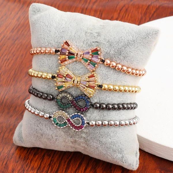 

shiny handmade zircon cubic gold color beaded bow bracelet women boho rope/cord friendship wristband bracelet femme jewelry, Golden;silver