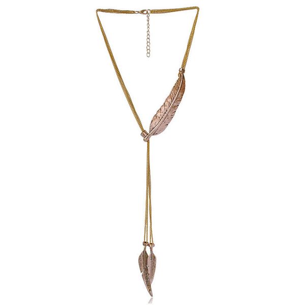 

european and american foreign trade simple metal leaf necklace bohemian style european and american clavicle chain ornament, Silver