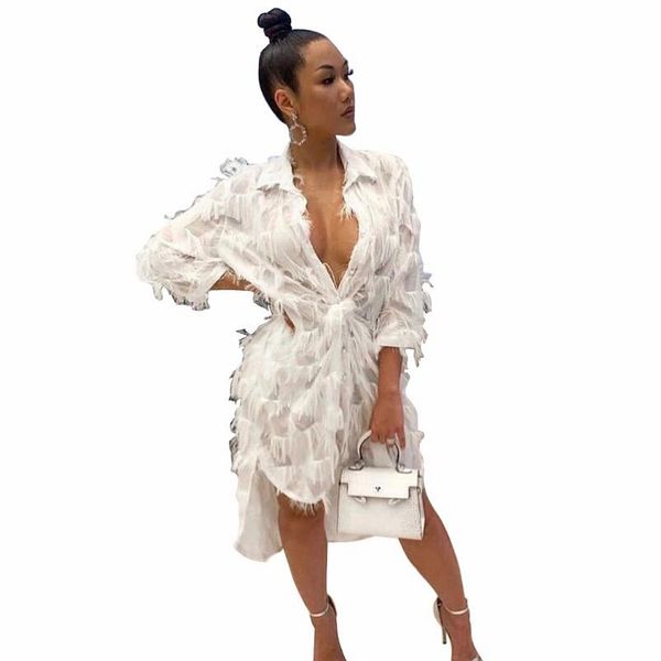 

feathers patchwork white loose straight dress women front short back long dress high street party fashion mbn7025, Black;gray