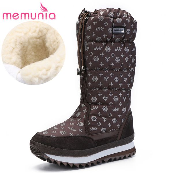 

memunia 2020 new cow suede leather winter boots women thick fur plush warm snow boots female platform shoes lace up half botas, Black