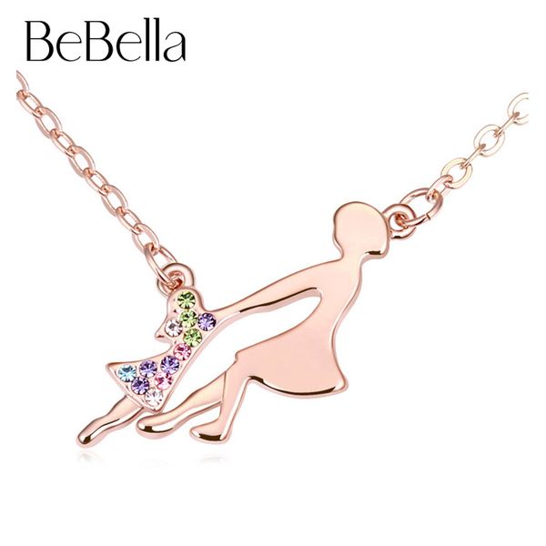 

bebella and daughter love dancing pendant necklace with czech crystal fashion jewelry women girl birthday christmas gift, Silver
