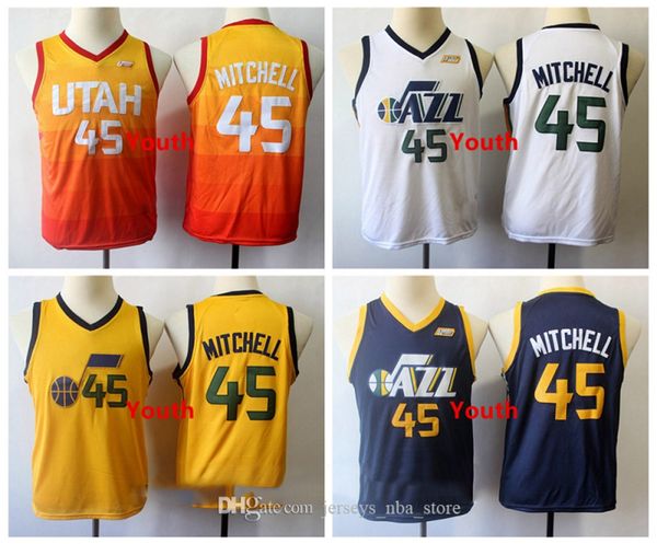 

Kids 45 Donovan Mitchell Utah Jazz Jersey Golden Orange Authentic Stitched Youth City Basketball Edition Jerseys Vintage