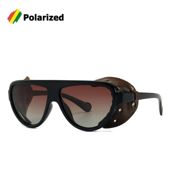 

jackjad classic vintage steampunk punk style polarized sunglasses leather side shield brand design sun glasses, White;black