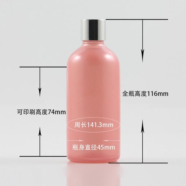 

100ml china suppliers pink glass cosmetic container essential oil bottle with silver lid