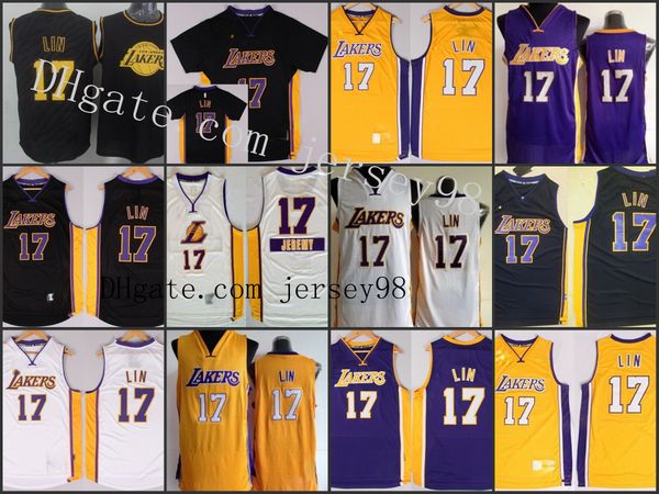 

los angeles laker men #17 jeremy lin yellow nba purple swingman jersey, Black