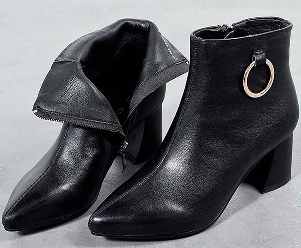 

мода кожи звезды женской обуви женщина кожа короткой осень зима лодыжка мода бренд ботинки женщины 05 px58, Black