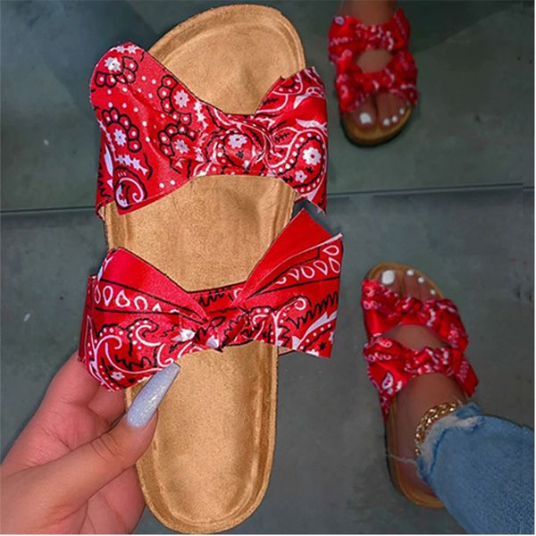 

women bowtie slippers ladies comfortbale slides woman summer print flat women's fashion female outdoor beach shoes plus size, Black