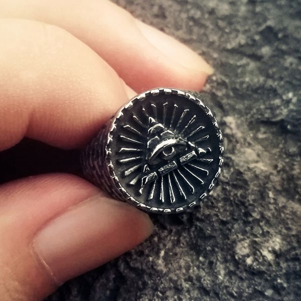 

vintage masonic eye of providence 316l stainless steel titanium ring asonry biker rings for men jewelry, Silver