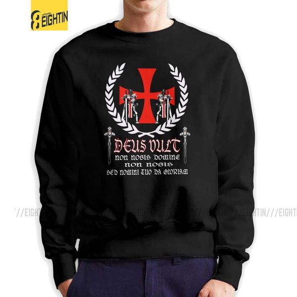 

тамплиеры deus vult человек толстовка хип-хоп хлопковая толстовка crewneck оригинальный пуловер мужской, Black