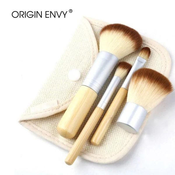 

origin envy 4 pcs makeup brushes bamboo handle linen bag set makeup brush beauty tools multifunctional beauty brush