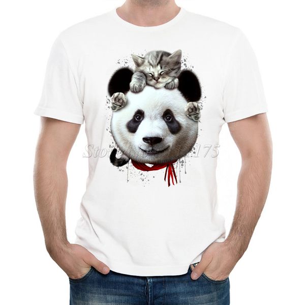 

новые поступления 2019 мужская мода cat on panda дизайн футболка прохладное лето tops высокого качества с коротким рукавом тройник
