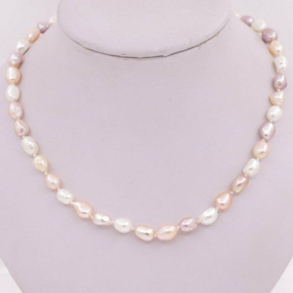 

natural white pink purple pearl necklace handmade 18" jewelry 7-8mm form, Silver