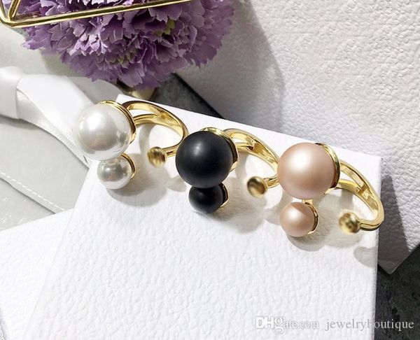 

2020316l titanium steel south korea pearl in black pink white design opened ring female for women lovely ring jewelry ps5460, Silver