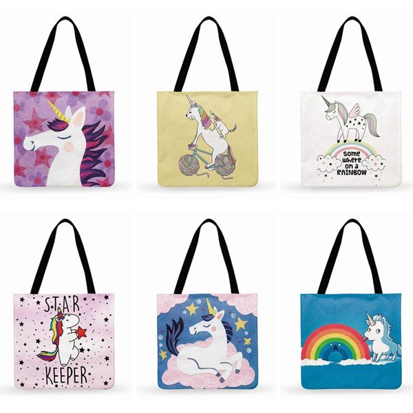 

i love единорогов дама плечо сумка мультфильм печать сумка для женщин повседневной tote бич складной покупки моды