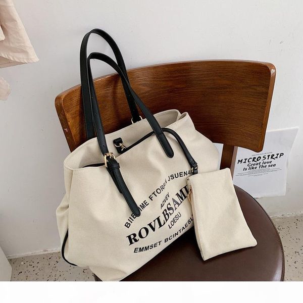 

fashion letter print canvas large capacity totes women handbags shoulder bags for students lady big purses 2019