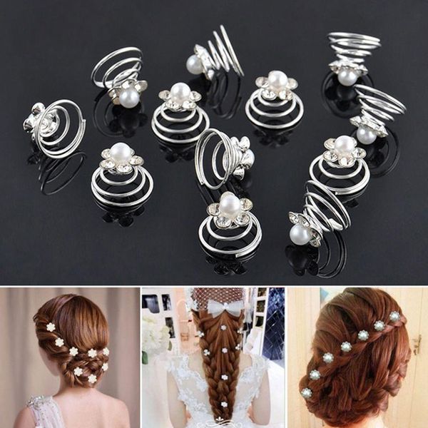 

1pc women accessory wedding bridal flower spirals crystal twist pins pearl hair clips, Golden;silver