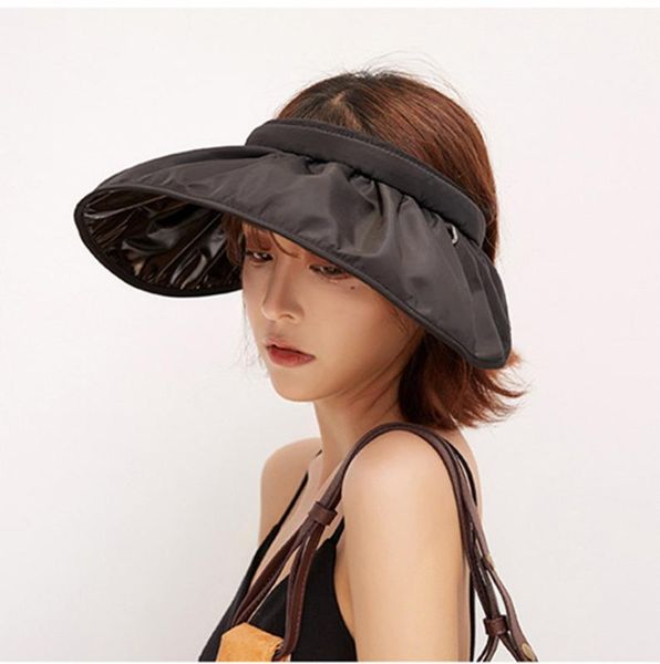 

summer sun visors hat for women female korean sunshade beach cap foldable portable uv cut cap wide brim ess hats headband, Blue;gray