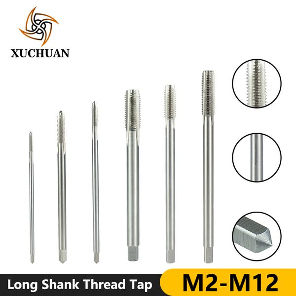 

thread tap long shank m2-m12 metric hss spiral flute taps 90-150 long for metalworking tools thread tap drill
