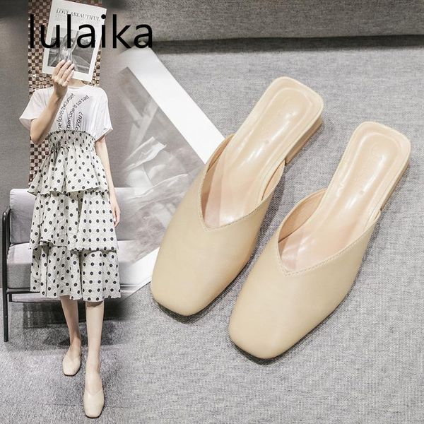 

women square toe slippers square toe low heel outside ladies slides mules shoes women casual summer loafer slippers, Black