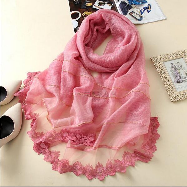 

210cm*80cm solid color stripe embroidery silk and wool scarf beautiful girl ultra long and soft girlfriend gift, Blue;gray