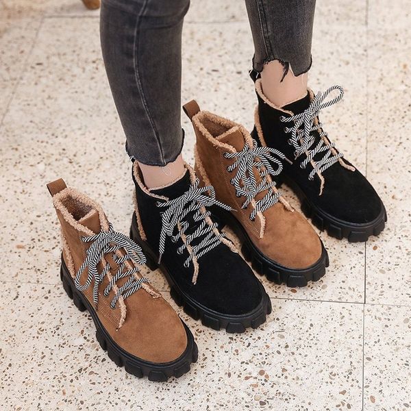 

bottomed martin bootsautumn & winter dull polish lace-up semi-high heeled short boots wom lady shoes -40, Black