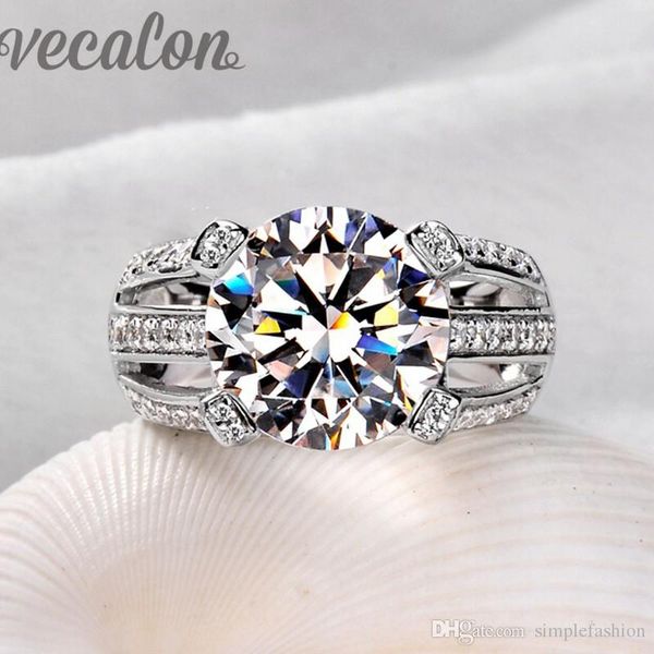 

vecalon 2016 female solitaire ring 6ct z simulated diamond cz 925 sterling silver engagement wedding band ring for women, Slivery;golden