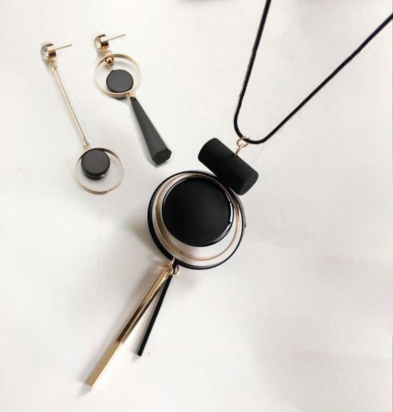 

women's jewelry sets asymmetric geometric circle earring sweater chain necklaces for woman girl festival gift, Silver