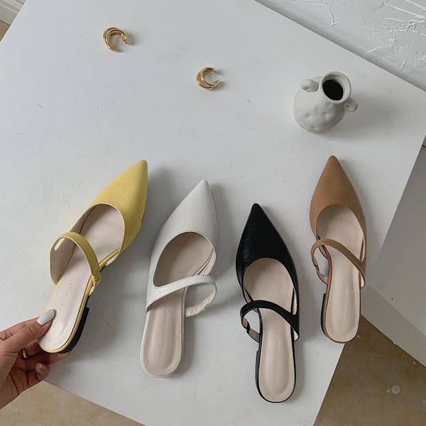 

dxfan pointed toe crocodile pattern women slippers elegant slip on women flats sumemr shoes mules, Black