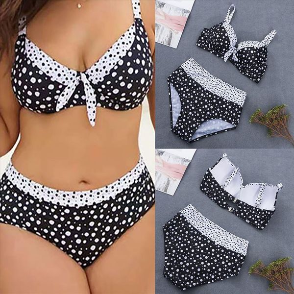 

2020new plus size bikini swimwear women push up swimsuit high waist bikini set polka dot bathing suits beach wear, White;black