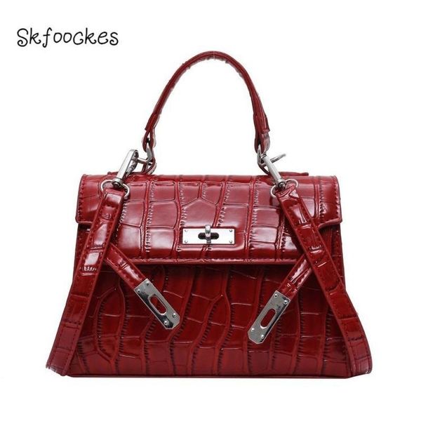 

skfoockes female bag 2020 net red bag fashion crocodile pattern one shoulder messenger lock casual handbag for women