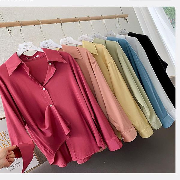 

women's blouses & shirts 2021 ladies single-breasted lapel loose female long sleeve blouse simple feminine blusa h14, White