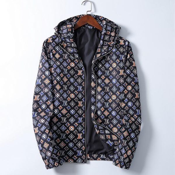 

mens hooded jackets windbreaker sportswear new spring autumn casual jacket clothing zipper collar plaid printed slim jacket, Black;brown