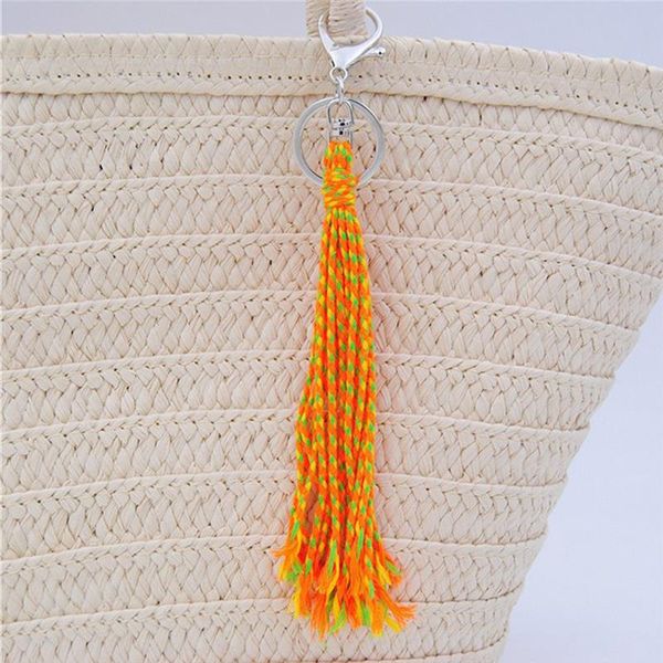 

1pcs key chain vintage bohemian cotton thread weave tassel bag charm purse pendant summer jewelry gift for women girls, Silver