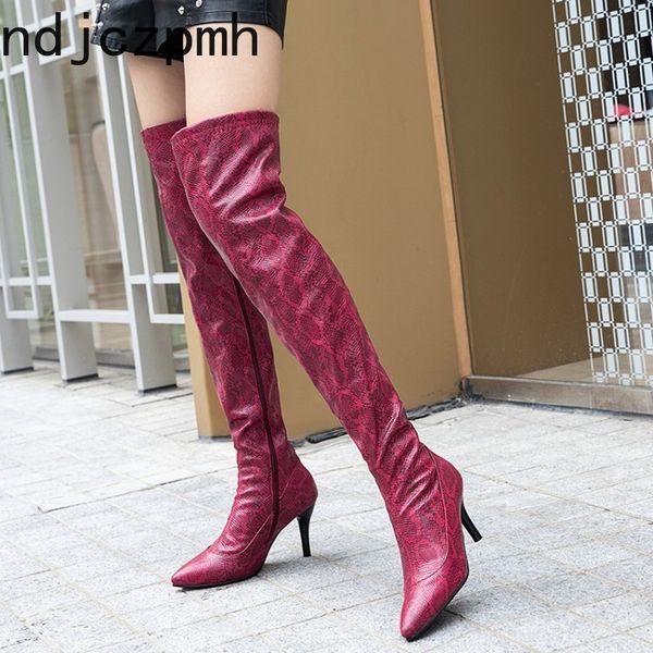 

women's boots autumn and winter new fashion color matching pointed zipper high heel women's over the knee boots plus size 30-48, Black