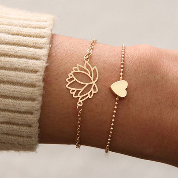 

2 pcs bracelets for women hand chain hollow adjustable design heart girls gift simple bangle casual gold boho tassel jewelry, Black