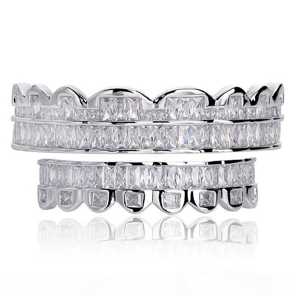 

hip hop grillz luxury grade quality bling bling zircon paved teeth braces exquisite men women platinum plated dental grills street, Black