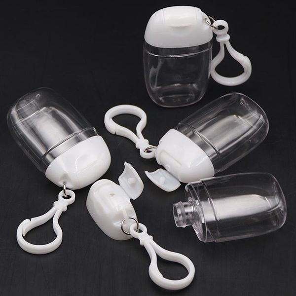 

clear small hand plastic pack bottle transparent sanitizer portable bottle ring jars bottle portable sample flip key petg hook 30ml in mixrh