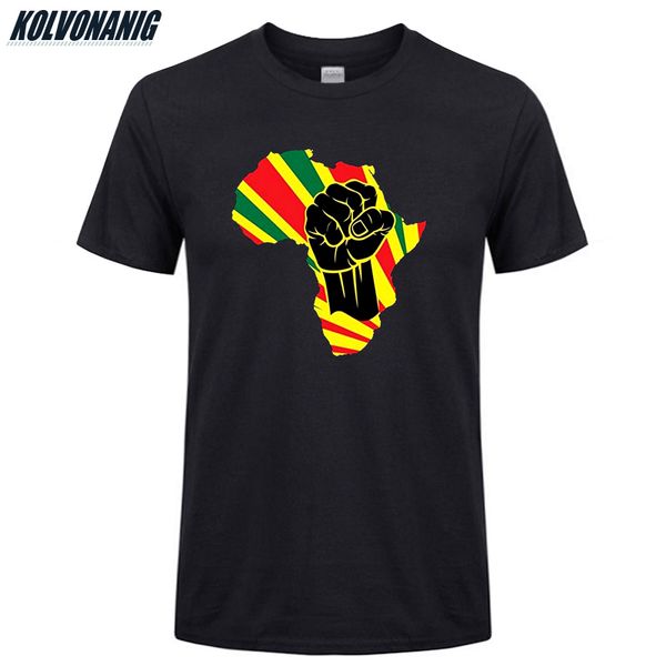 

africa black power africa map fist african print t-shirt men 2019 summer o-neck short sleeve cotton camisetas tee shirt