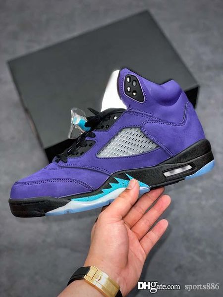 

release air authentic 5 alternate grape men basketball shoes 5s grape ice black clear new emerald suede man sports sneakers 136027-500