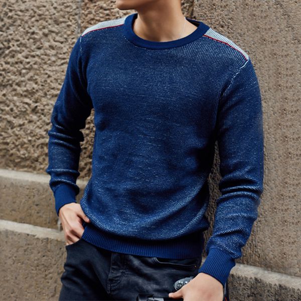 

cotton sweater men 2020 new fashion long sleeve pullovers mens o-neck sweaters solid button fit knitting casual style clothing, White;black