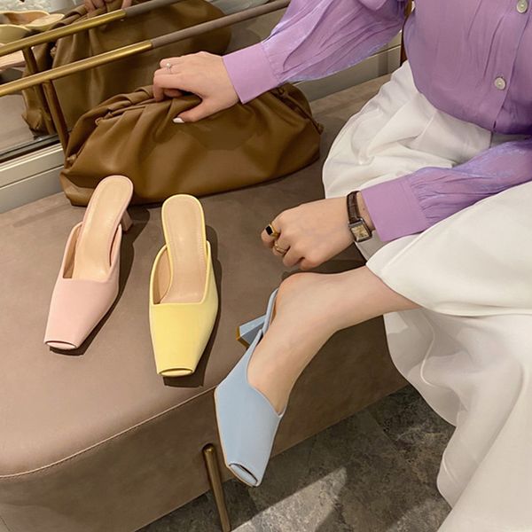 

2020 new mules female square toe women slippers slides outdoor middle heel slippers fashion women sandals ladies drags slides, Black