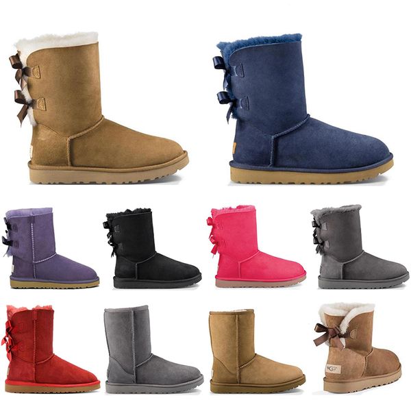 

new ale boots australia women girl classic snow boots bowtie ankle short bow fur boot for winter black chestnut fashion eur 36-41, White;red