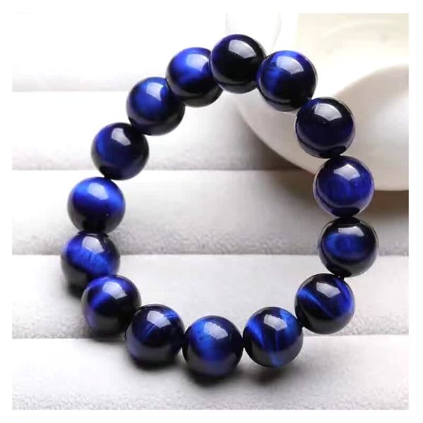 

blue tiger eyes natural stone round beaded stretchy chakra yoga bracelets, Black