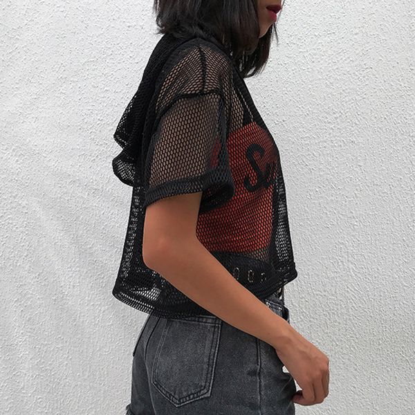 

loozykit summer women mesh hollow out yoga t-shirts short sleeve hooded shirt fitness yoga crop sportswear sport jerseys, White;red