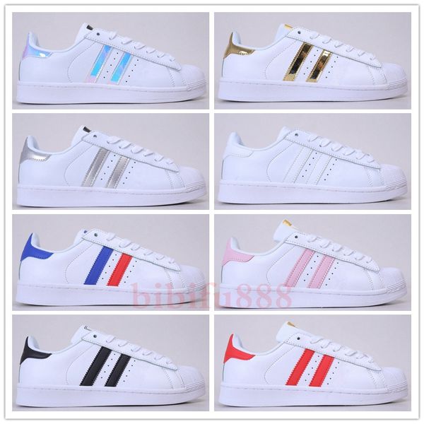 

new classic quality leather stan smith superstars mens women fashion casual skateboard shoes platform flats white sneakers 36-45, Black