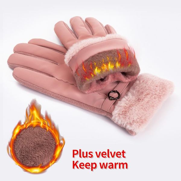 

new arrival winter gloves women touch screen waterproof outdoor leather thicken warm gloves female elastic mittens, Blue;gray