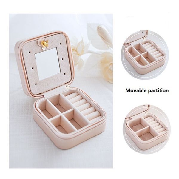 

small jewelry case travel necklace earing organizer leather jewelry box with mirror, Pink;blue