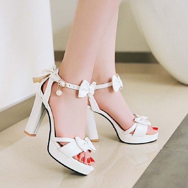 

2020 summer new ladies high heel women's shoes bow thick with princess shoes waterproof platform high heels, Black